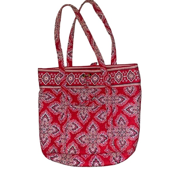 Vera Bradley Tote Bag Retired "Frankly Scarlet" Red Print Pattern Large Tote - Picture 1 of 10